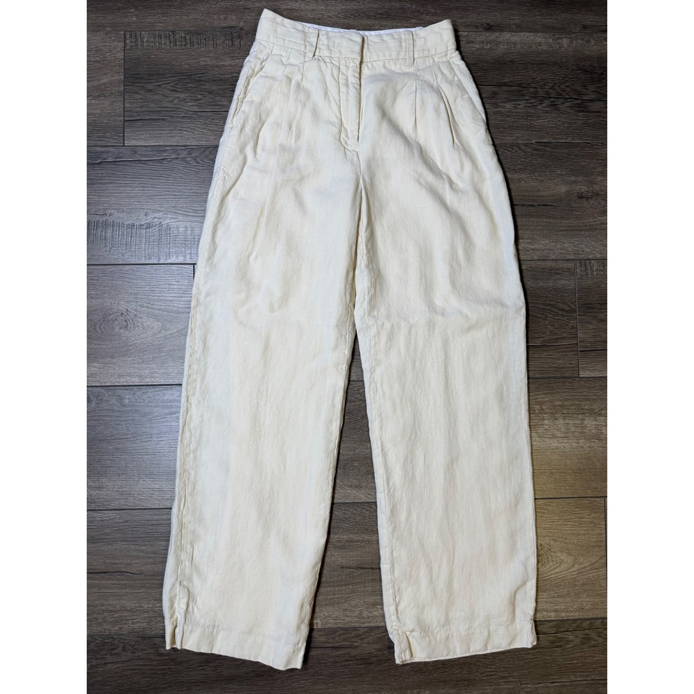 Aritzia The Effortless Pant 100% Linen Cream White Wide Leg Trousers Size 0